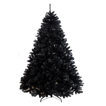 7.5ft Unlit Black Artificial PVC Christmas Tree Hinged Spruce Tree With Metal Stand Xmas Tree