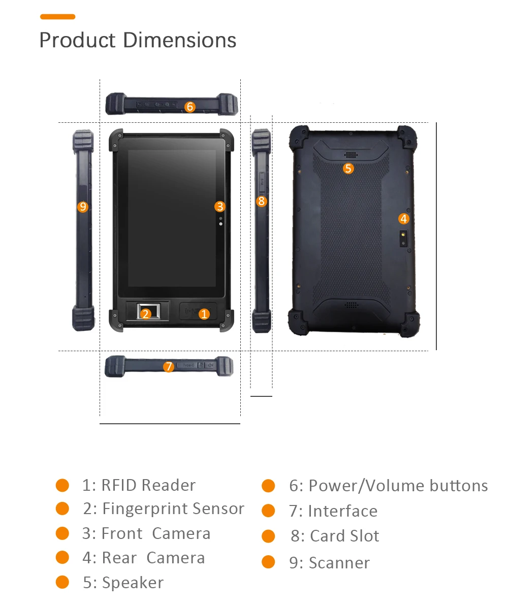 HFSecurity FP08 Android 11 Portable 4G Wifi  Waterproof QR Code MRZ Scanner fingerprint tablet Industrial rugged tablet android 1