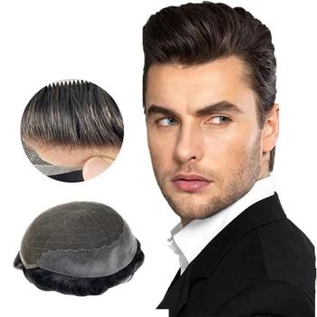 Q Toupee For Men Swiss Lace Pu Base Human Hair Replacement System