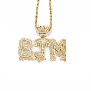 Custom name Letter Crown Dripping tennis chain pendant necklace For Men Women Cubic 5A Zircon gold plated Hip Hop Jewelry
