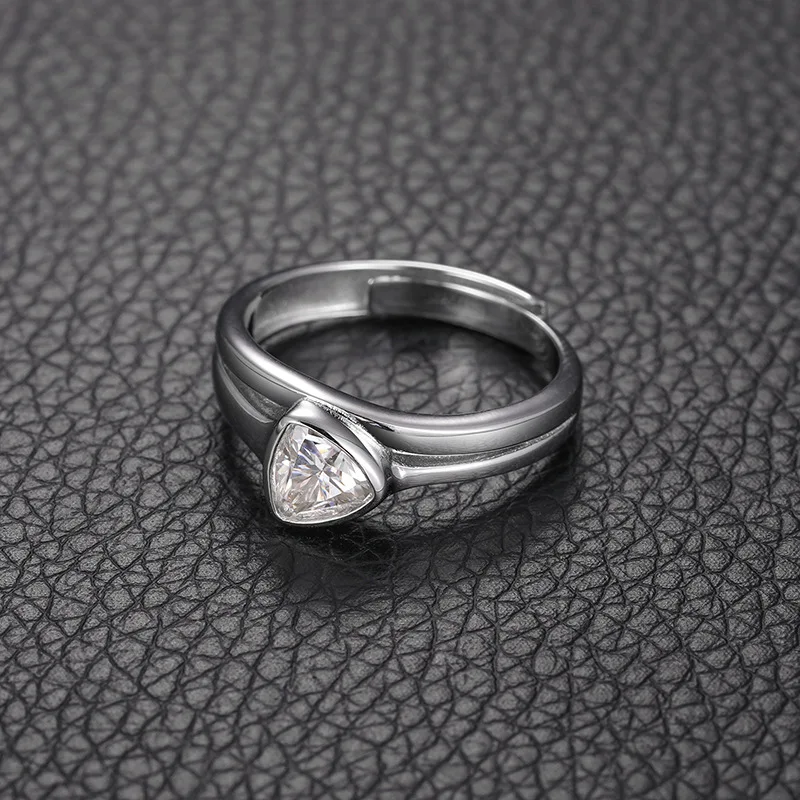 Triangle Shape Moissanite Ring Adjustable Sterling Silver 925 Jewelry VVS D Moissanite  Pass Diamond Tester Luxury Ring Wedding