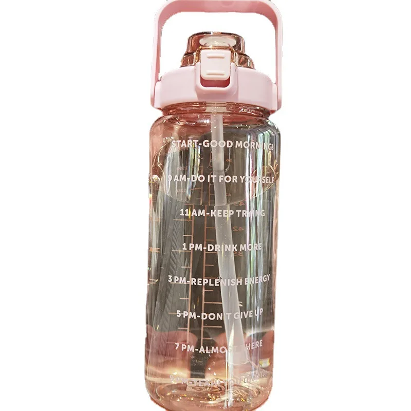Custom Logo Free 64oz Half Gallon Fitness Gym Sports Clear Plastic Motivational Water Bottle with Time Marker and Straw