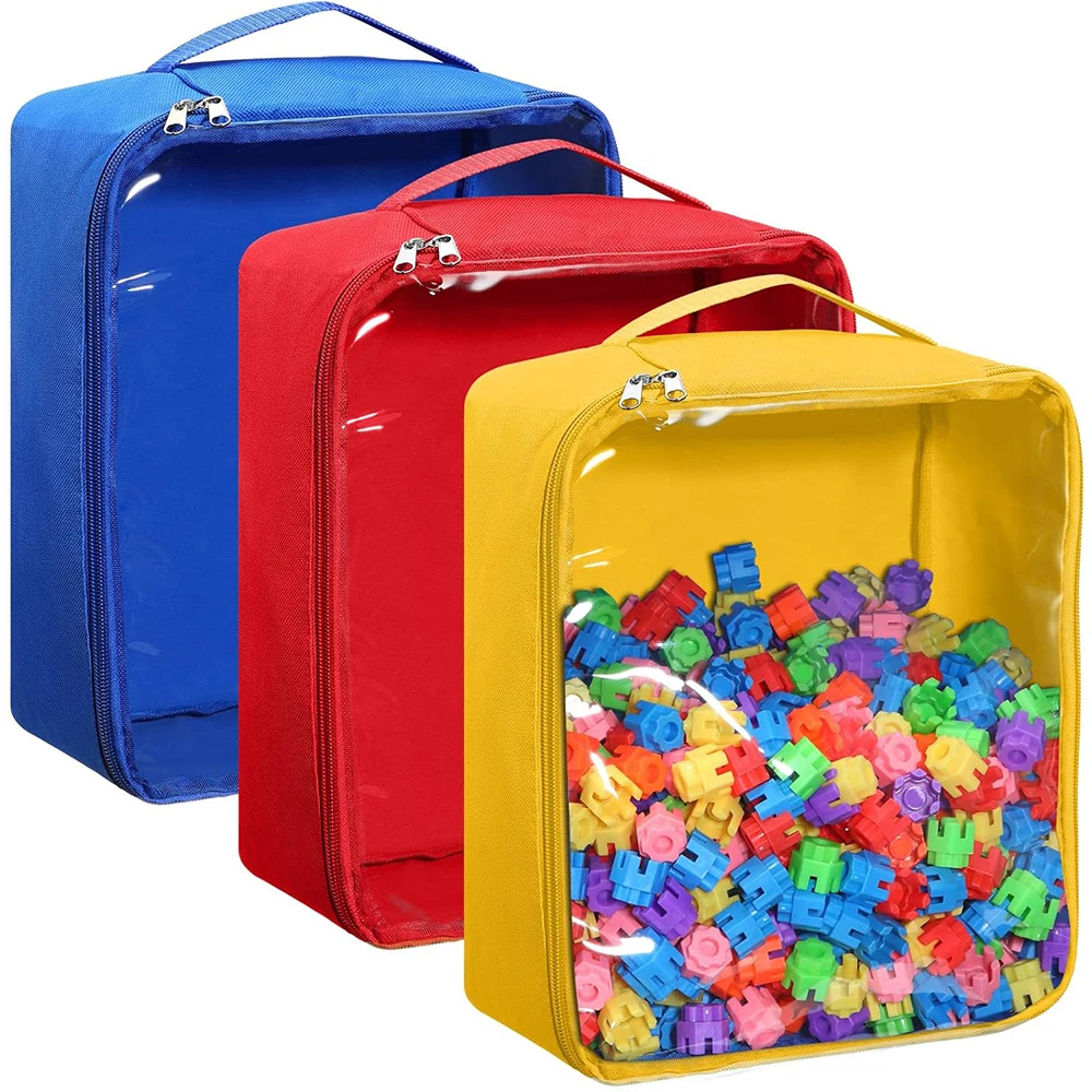 Large Building Blocks Toy Organizer Bags with Clear PVC Window and Metal Zippers