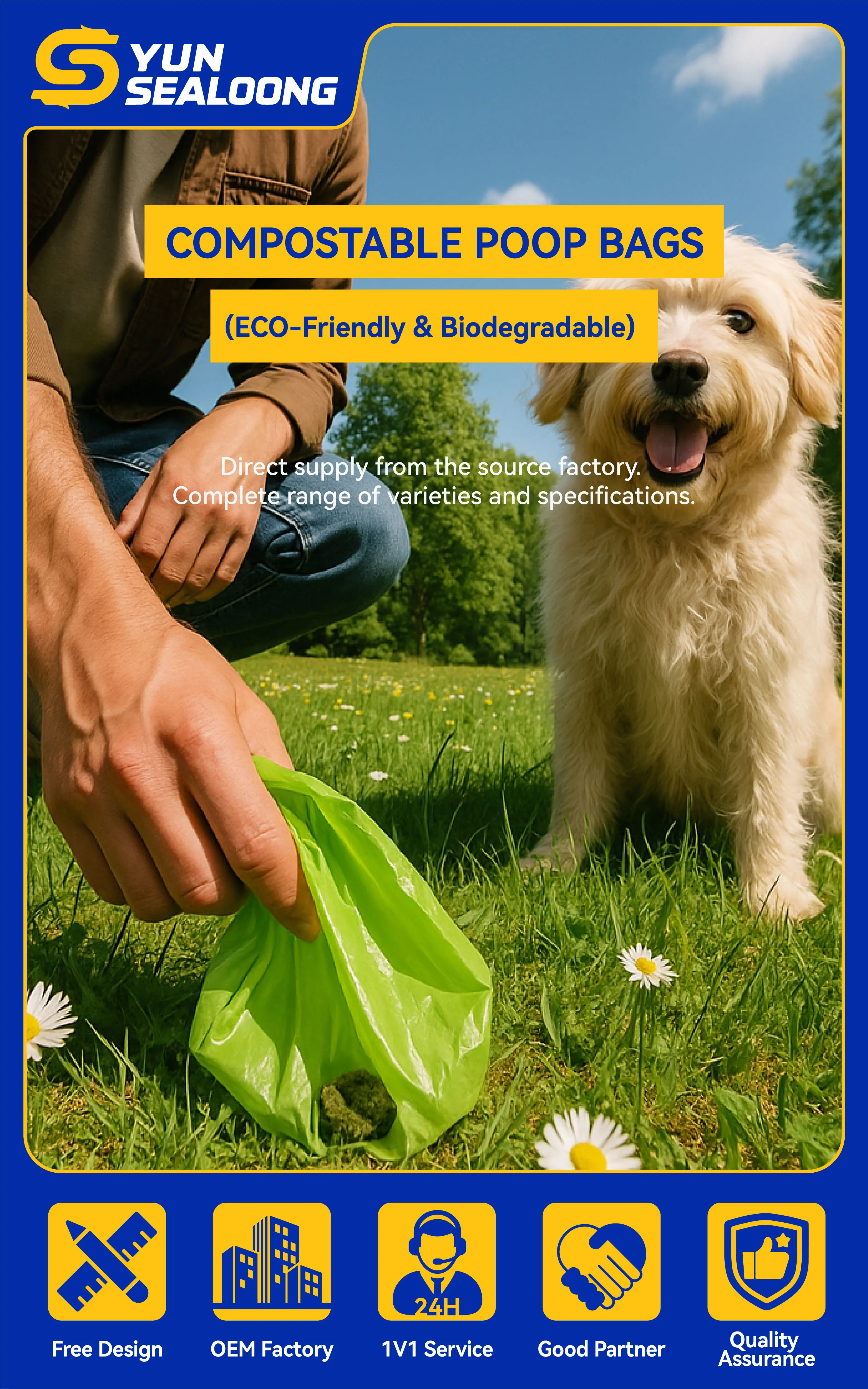 Eco-friendly Compostable Poop Bags on a Roll for Dogs Biodegradable Dog Poop Bag