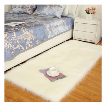 White Rectangle Fluffy Area Rugs Soft Faux Fur Plush Wool Modern Carpet for Living Room Parlor Floor Mat Home Decor
