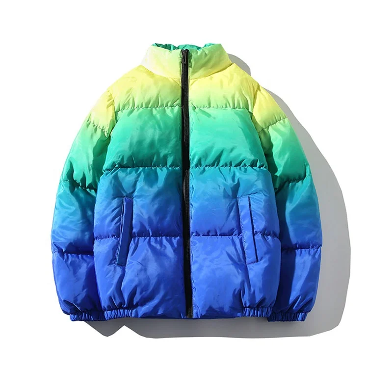 Loose Fit All Over Dip Dye Gradient Printed Men's Winter Warm Puffer