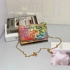 Purse Bags Purse Bag New Trendy Evening Designer Shoulder Chain Transparent Square Acrylic Gift Box Purse Graffiti Bags