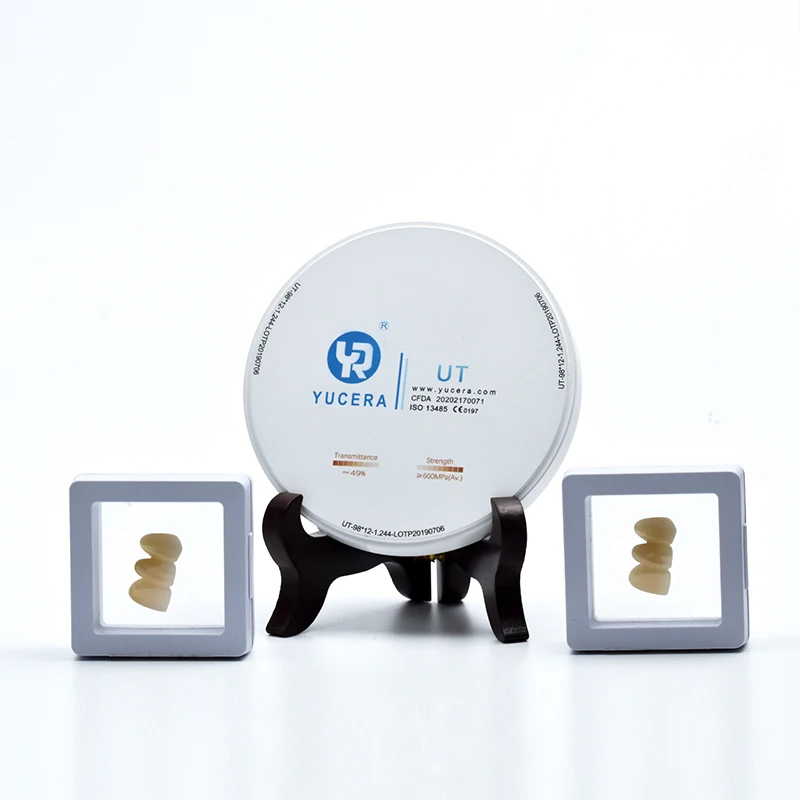 Dental CAD/CAM Zirconia Disc - 49% Light Transmission, 98mm, UT White Shade for Natural-Looking Crowns