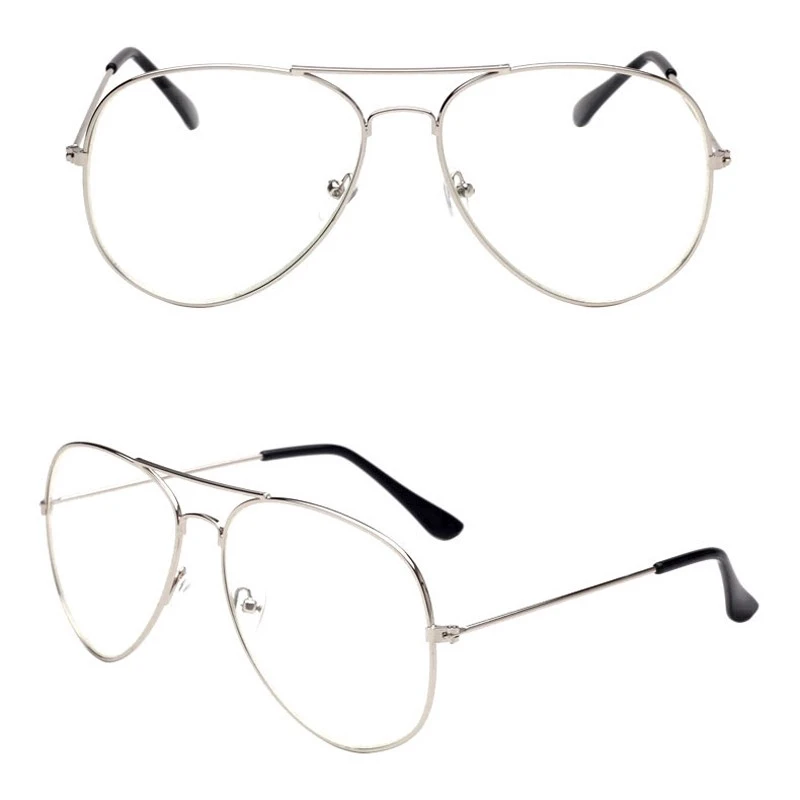 Vintage Black Silver Frame Poly Carbonate Clear Lens Full Rim | Spectacle Frames | Premium & Stylish Aviator Metal Eyeglasses For Men & Women (Small