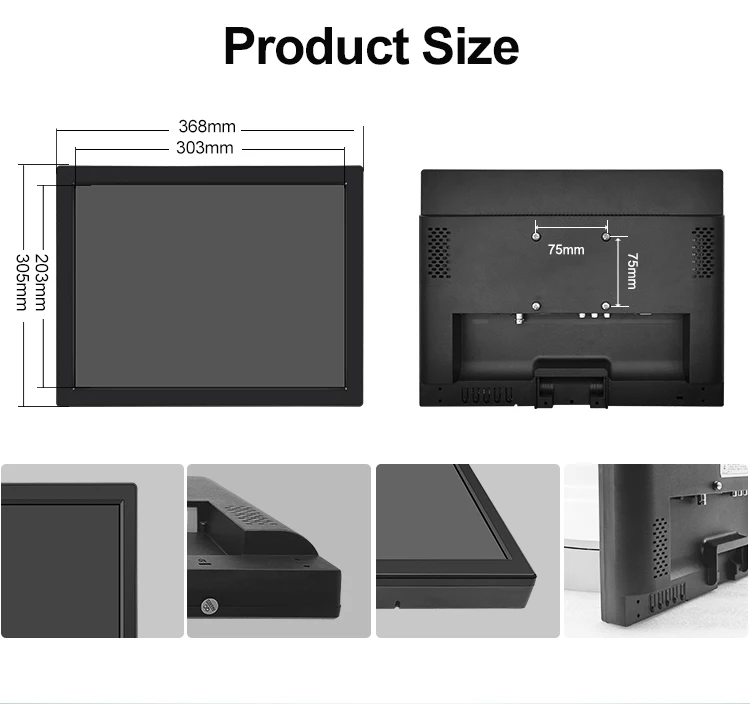 Factory 15" Industrial Monitor POS CCTV Touch Screen TFT LED Display VESA Wall Desktop HMI VGA Monitor
