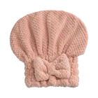 Coral Velvet Shower Cap With Bow Knot Super Absorbent Microfiber Hair Turban Towel Quick Dry