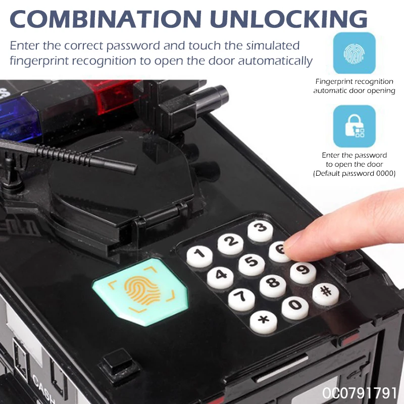 Electronic fingerprint combination lock money saving box police car piggy bank for kids
