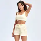Set New Design Women's Bra And Shorts Athletic Wear With Drawstring 2 Pieces Ribbed Yoga Set