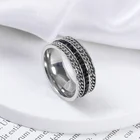 Black Diamond Black Ring Titanium Steel Three-row Double Chain Black Diamond Ring Unisex