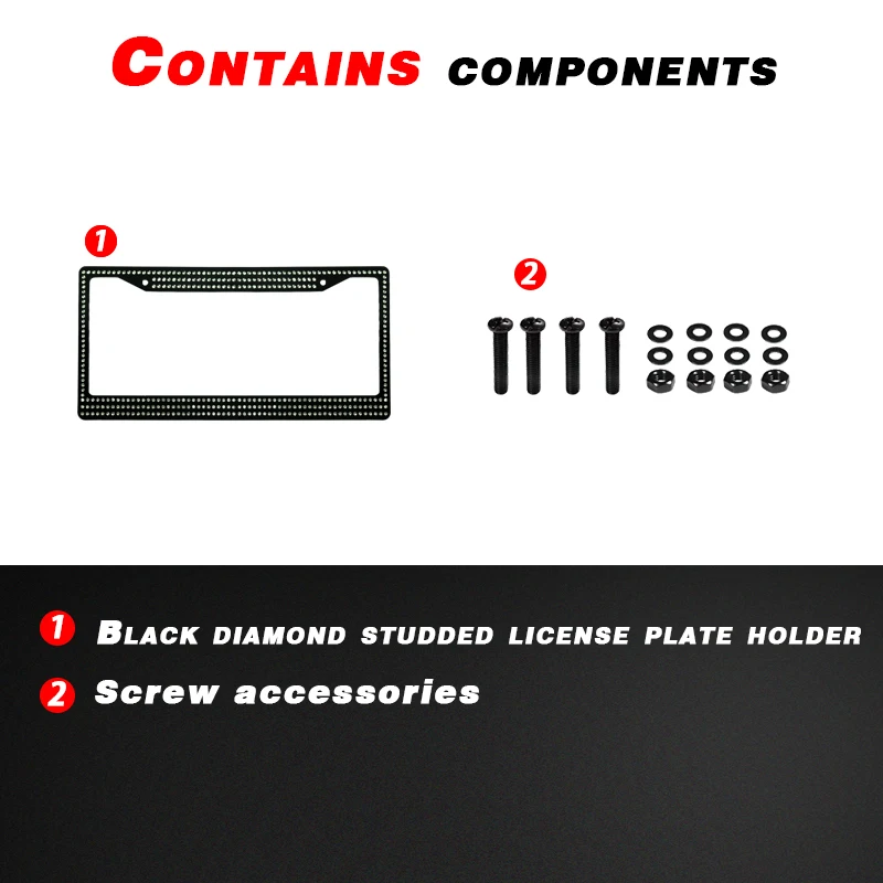 Black Diamond Bling Glitter Crystal Rhinestone Metal USA Car License Plate Frame details