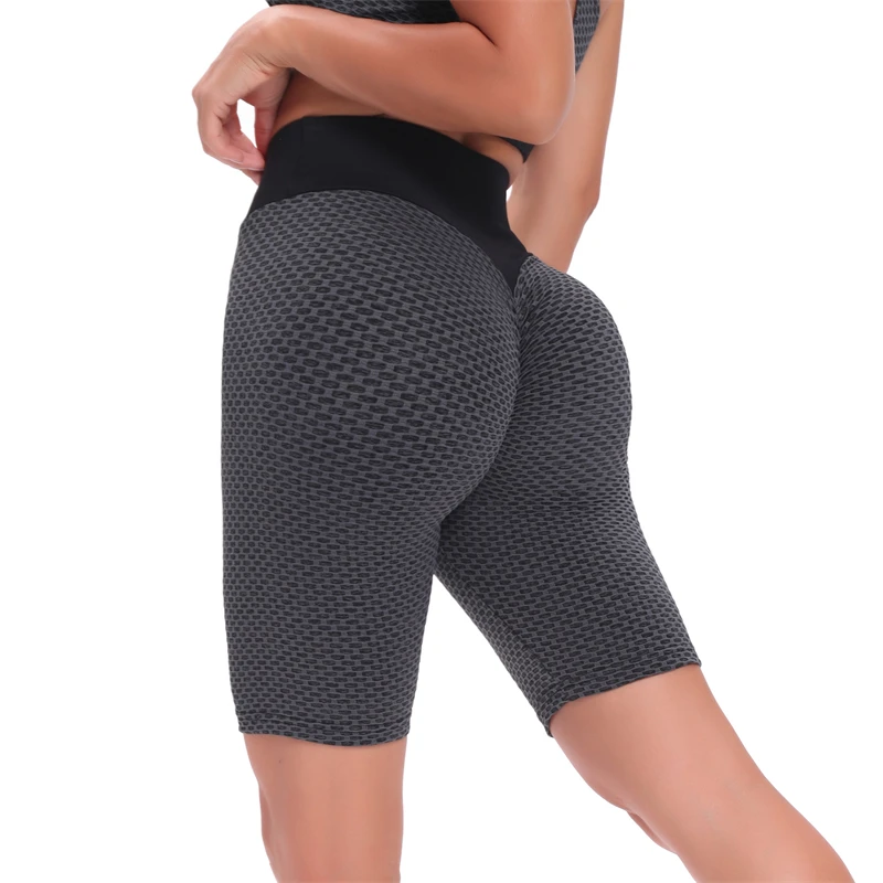 Honeycomb Sexy Women Training Yoga Shorts High Waist Hip Lifting High Elastic Slim Yoga Shorts with pocket