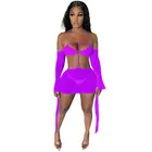 MOEN Fashionable Solid Color Mesh See Through Women Sexy Club Wear Long Sleeve Mini Skirt Night Wear Dresses