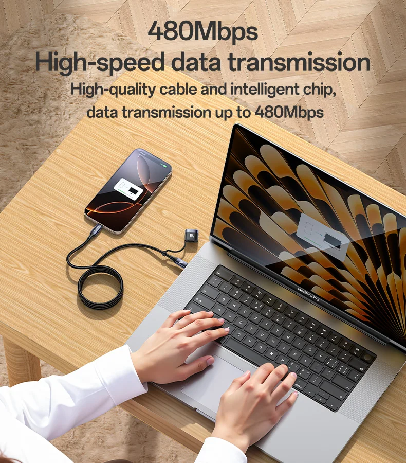 Yesido 2 Meter 240W Fast Charging Type-C to Type-C/T 140W Magnetic Charging for IP Laptop Data Cable CA197