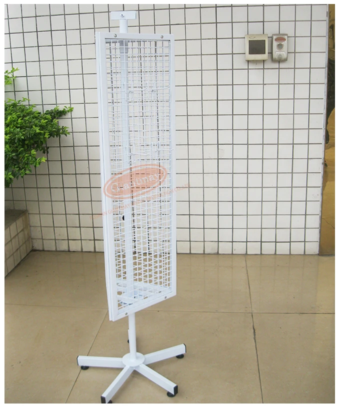3 Sides Triangle Wire Grid Mesh Metal 360 Turntable Swivel Rotating Floor Stand Spinner Display Stand Rack with Hook
