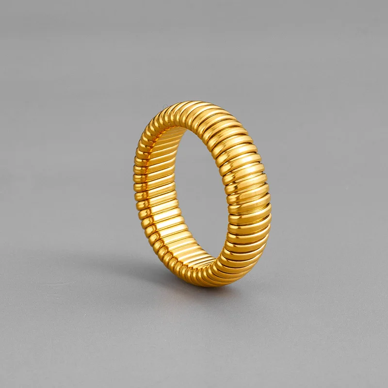 Tarnish free stainless steel gold plated elastic spring rings for women