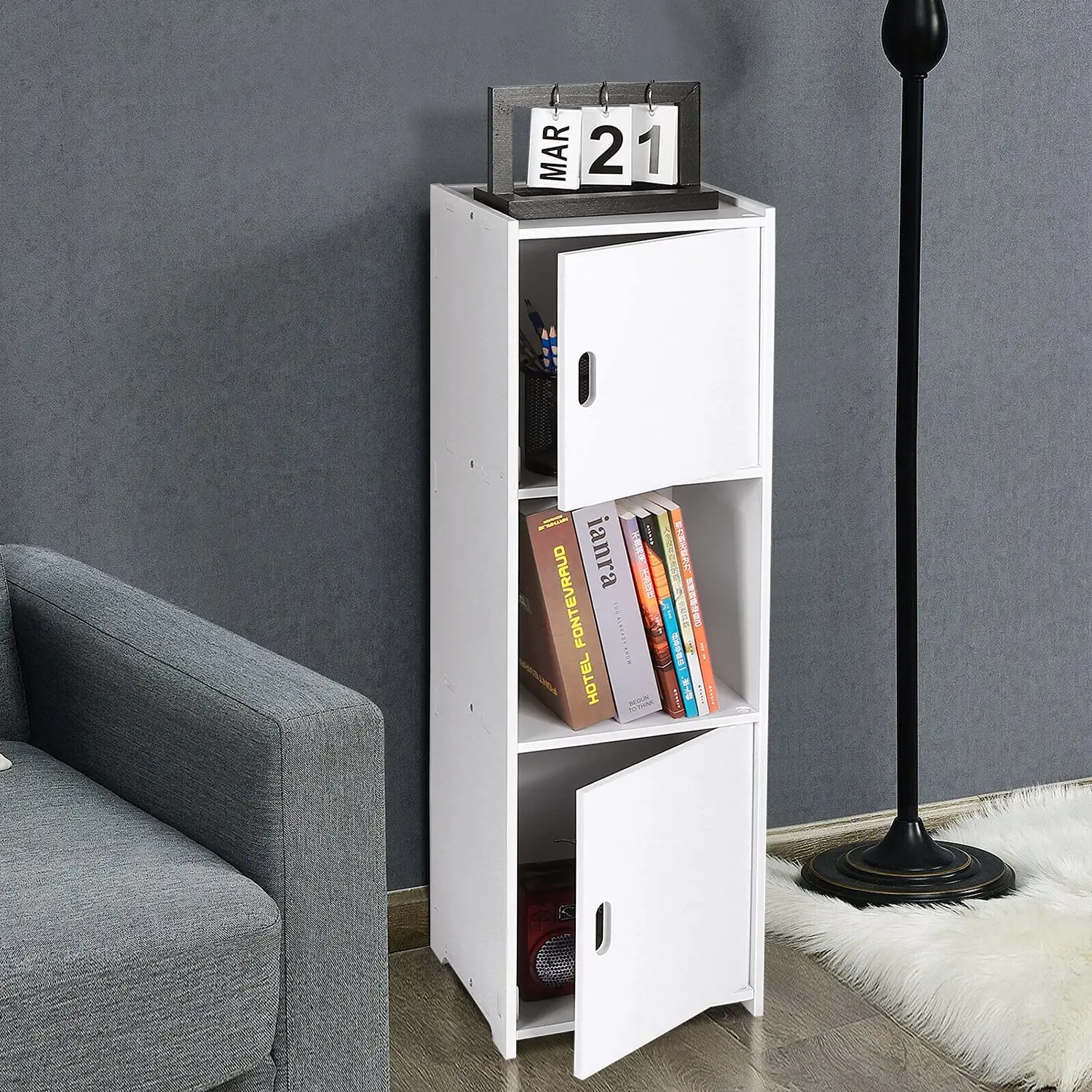 Hallway wooden storage cupboard bathroom storage shelf with grooved handle and daily use layer furniture
