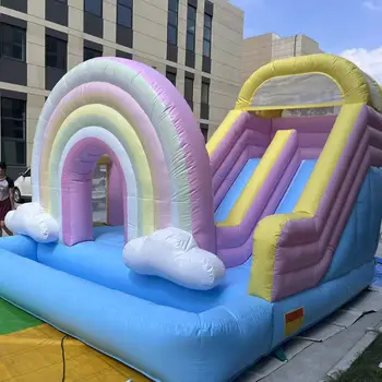 Beautiful rainbow jumping castle inflatable bouncy with blower custom inflatable bounce house for party decoration