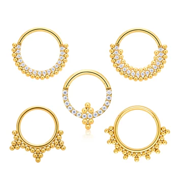 ASTM F136 Titanium Septum Hoops Round Nose Rings 16G CZ Earring Hinged Segment Ear Tragus Cartilage Helix Body Piercing Jewelry