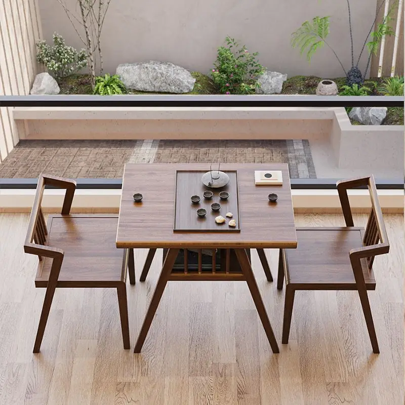 Wholesale Factory Good Price Outdoor Garden Balcony Furniture Slate Table Top Wooden Rattan Weaving Dining Table And Chair Set