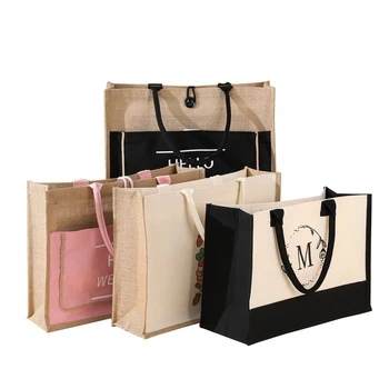 Eco Friendly Jute Bag Custom Logo Coated Linen Shopping Bag Wholesale