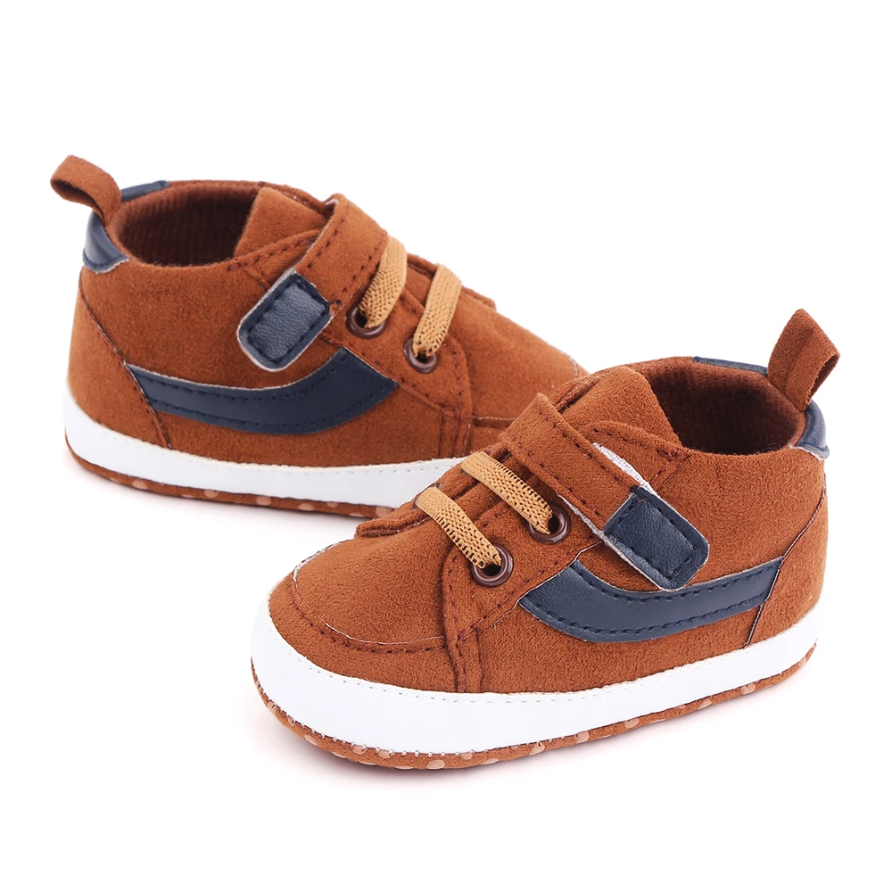 Spring and Autumn New 0-12 Months Baby Boys Solid Color Striped High Top Casual Walking Shoes factory