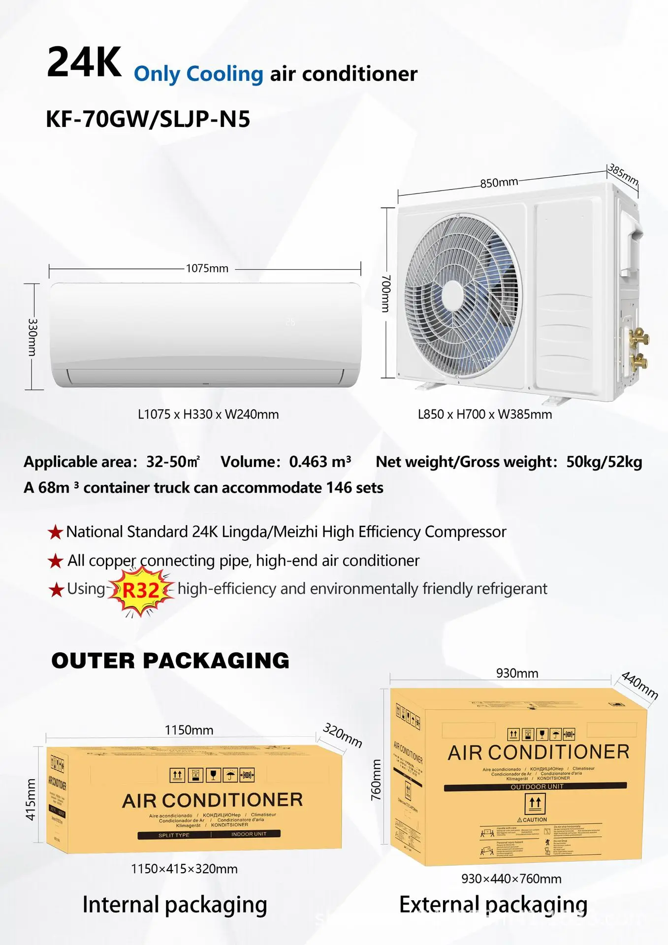 Split Air Conditioner, R32, 18000Btu, 36000Btu - detail 16