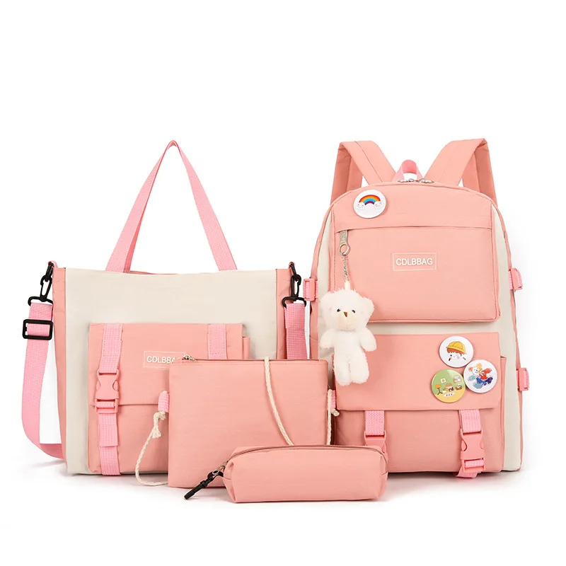 Customizable 4 PCS Set Primary Student Girls Backpack Girls Handbags Shoulders Bag School Backpack Set for Teenager
