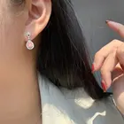 Pink Earring Stud Jewelry Water Drop Shape Pink Diamond Earring Stud For Women