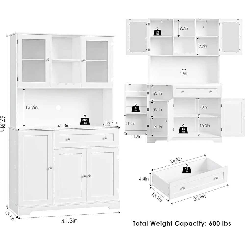 Kitchen China Modern Buffet Hutch Cabinets with Microwave Stand Food Pantry Cabinet with Doors and Shelves manufacture