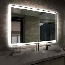 Waterproof defogger touch switch rectangular smart Led bathroom mirror with strap speakers and music playback