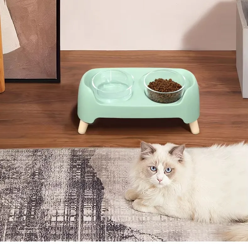 Dougez Customizable Pet Double Bowl with Glass Bowls Anti Knock Food and Water Bowl for Dogs Cats Easy to Clean Pet Supplies supplier