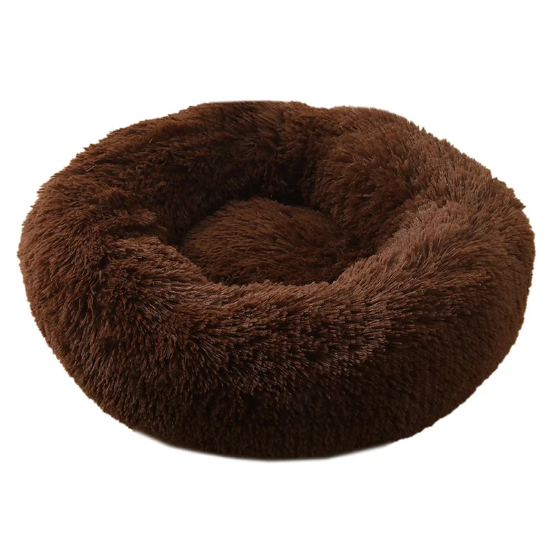 product luxury plush pet round bed soft faux fur donut bed for dogs and cats solid pattern-65