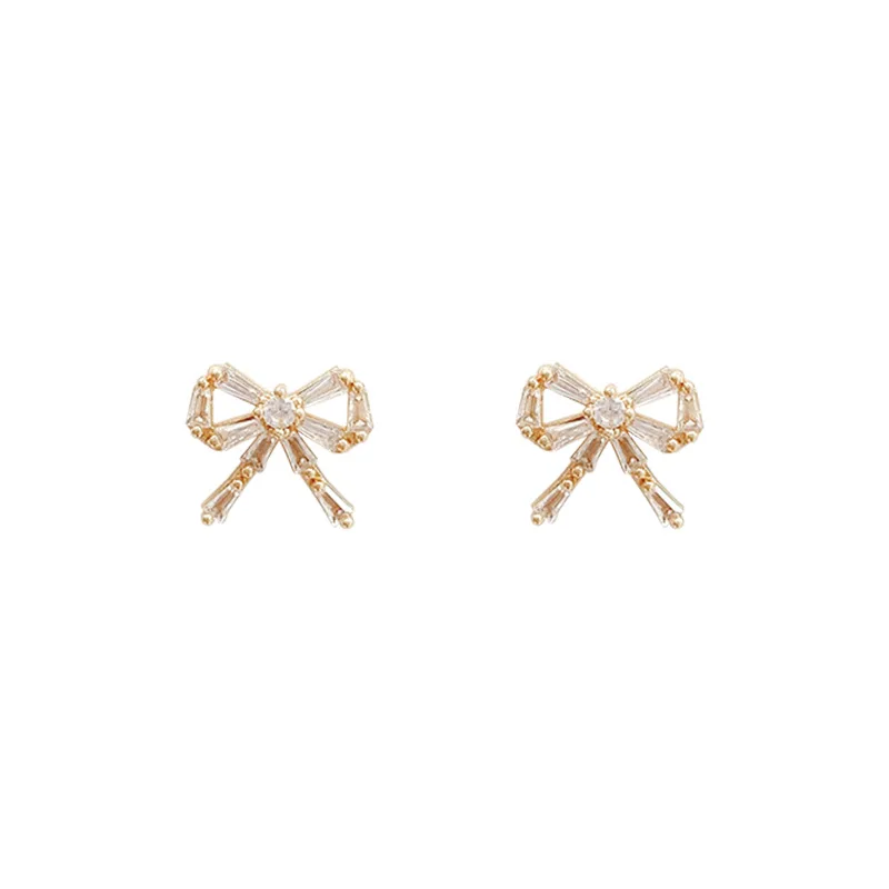 delicate  zircon  bowknot  Stud earrings  Light and decoration  High sense of  earrings  temperament  small  earrings  female
