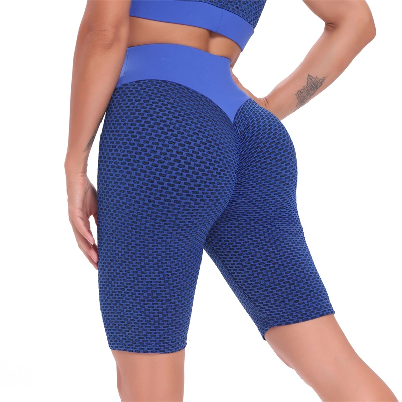 Honeycomb Sexy Women Training Yoga Shorts High Waist Hip Lifting High Elastic Slim Yoga Shorts with pocket