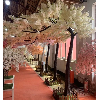 V128 Wholesale restaurant outdoor wedding party sakura plant tree large artificial fiberglass fake cherry blossom tree for decor