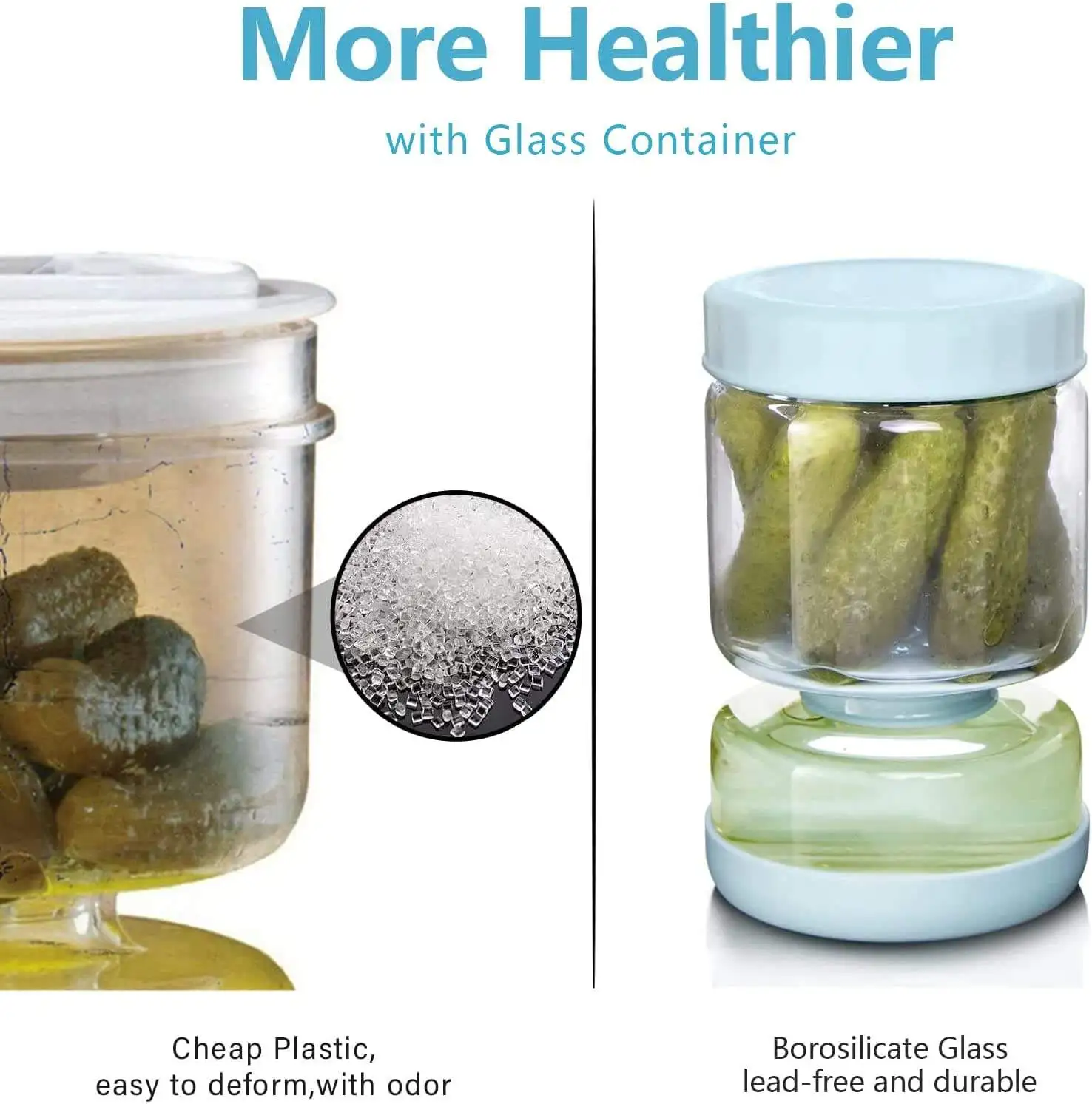 2023 HOT Glass Pickle Jar with Strainer Flip 34oz pickle container hourglass Pickle Juice Separator Jar for Olives