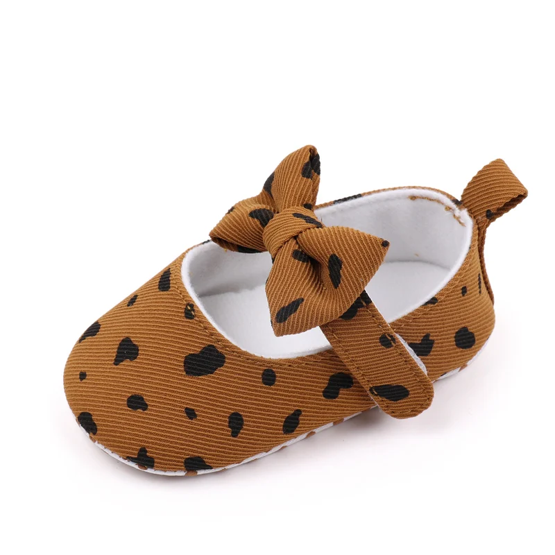 New Cotton Bow Princess Single Shoes for Baby Girls Solid Color Leopard Print Decorative Toddler Shoes manufacture