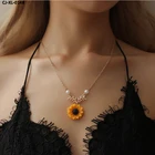 Fashion Pearl Necklace Hot Selling Temperament Fashion Pearl Sun Flower Pendant Necklace Sweater Accessories
