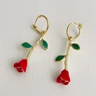 Drop Earrings Earrings Vershal New Arrival Minimalist Red Rose 18K Gold Plated Drop Hoop Earrings For Women
