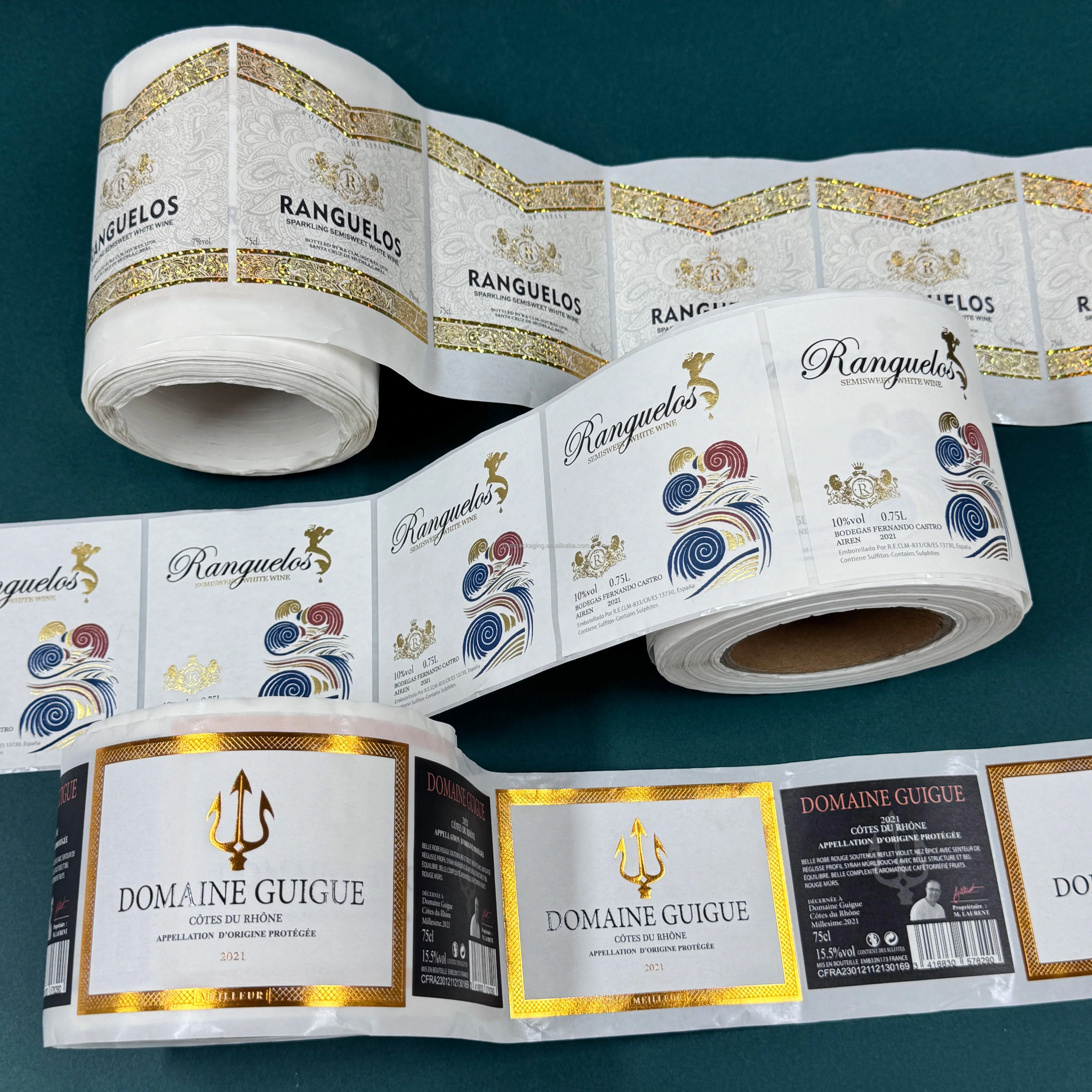 Gold Foil Stamping Custom Stickers Glass Bottle Packaging Waterproof Sticker Roll Labels for Wine manufacture