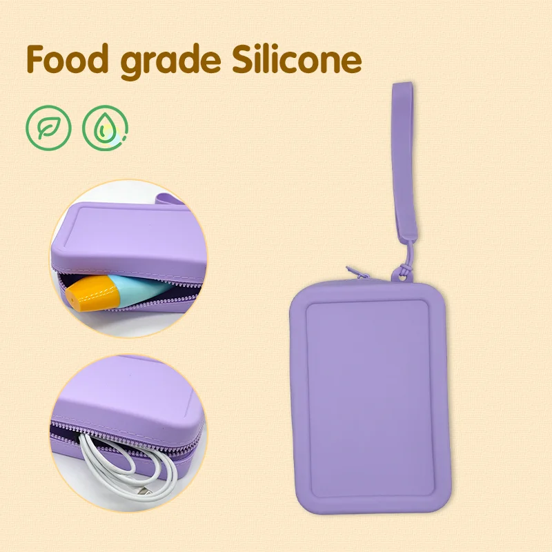 Women's Custom Logo Waterproof Wallets Toiletry Handbag Silicone Makeup Bag with Zipper Closure Long Travel Purse factory