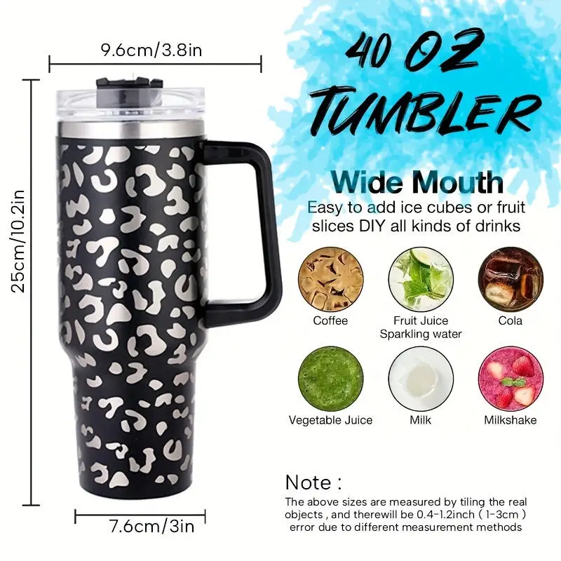 Custom 40oz Sublimation Double Wall Stainless Steel Travel Mug Holographic Leopard Print Cup Tumbler With Handle Vulcanus