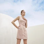 Summer Dress Summer Summer Cut Along The Waist Pink Honeycomb Vest Dress Ladies Office Elegant Dress