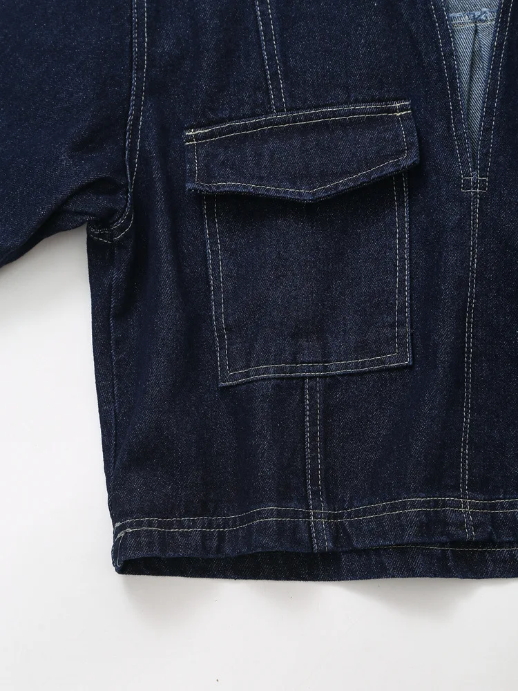 2024 Spring New Women's Turn Down Collar Denim Blue Color Casual Fashion Denim Short Shirt Jacket manufacture