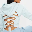 Jumper Hoodie Hoodie Hot Design Casual Baby Blue Lace Up Back Crop Sportswear Hoodie For Women Pullover Jumper
